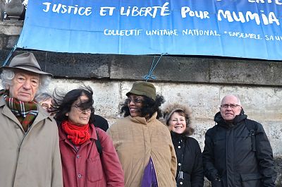 Paris Protest For Abu-Jamal. Jacques Lederer (left) and Abu-Jamal Collectif head Jacky Hortaut (right) - LBW Photo
