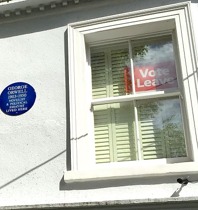 Brexit support sign in former home of author George Orwell. LinnWashingtonPhoto
