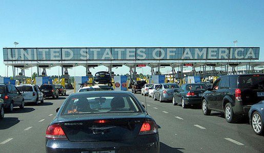 US border crossing south of Montreal, heading into New York State. 