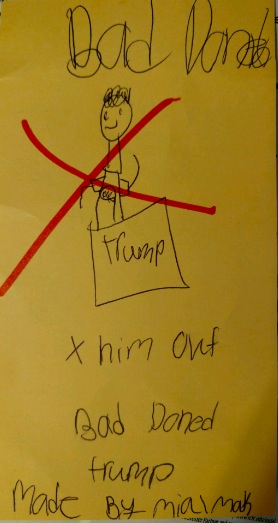 Bad Trump (this incisive drawing was contributed to ThisCantBeHappening by two young artists, Amelia, 5, and Makayla, 8)