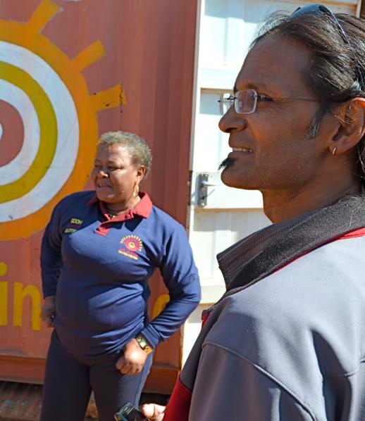 Shenid Bhayroo (r) and Rose Thamae at Thamae's anti-AIDS/anti-poverty organization in the impoverished township of Orange Farm