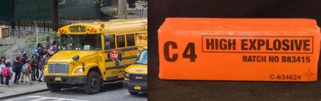 Alert Virginia school district mechanic found C-4 explosive package planted on school bus in CIA "test"