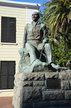 Statue of Jan Smuts in downtown Cape Town, SA stained by vandal's red paint. LBWPhoto