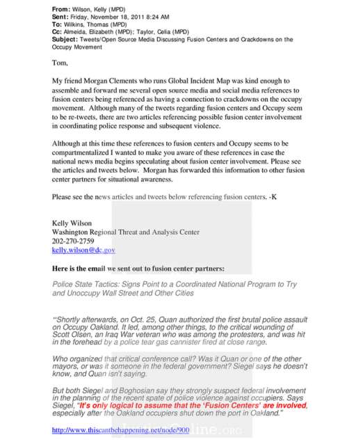 Homeland Security Fusion Center alert sent to all Fusion Centers by DC Office of Threat Assessment concerning ThisCantBeHappening!