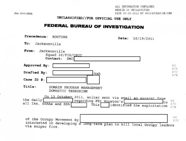 Florida FBI memo suggests Houston murder plot against Occupy leaders may still be active