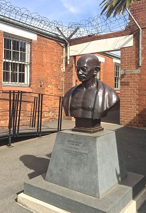 Bust of Gandhi inside Old Fort prison museum in Johannesburg, SA. LBWPhoto