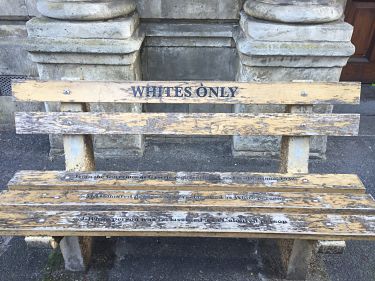 Bench on porch at the White House of Donald Trump? No. Apartheid-era artifact in Cape Town, South Africa. LBWPhoto