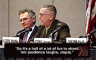 General James Mattis in 2005 telling a San Diego audience how much he loves to kill Afghan men