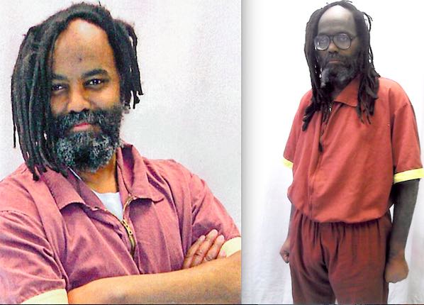 Mumia Abu-Jamal as he looked before and after his untreated Hep-C caused diabetic crisis, during which he lost over 50 lbs.