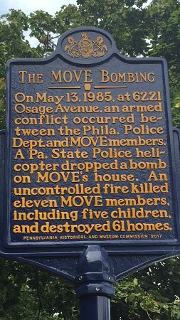 Pa State Historic Marker near site of deadly 1985 bombing by police. LBWPhoto