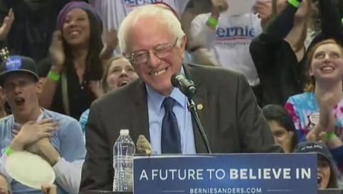 A sparrow that landed on Sanders' lectern in a Seattle stadium is seen by some as a favorable sign for his campaign (click on im