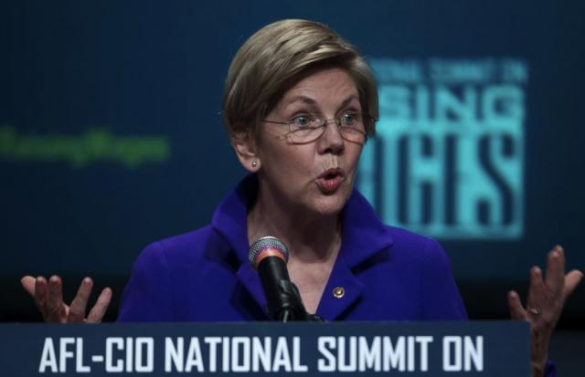 Sen. Elizabeth Warren (D-MA) warns union workers at an AFL-CIO conference that not all Democrats are on their side