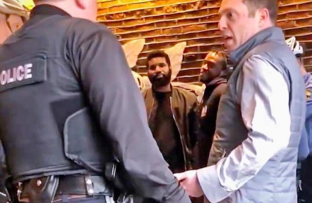 Developer Andrew Yaffee objects to police arresting two men waiting to meet him for to discuss a business deal at a Philly Starbucks (twitter vid screen grab)