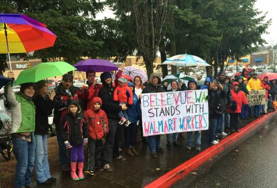 Walmart protesters in Bellevue, WA on Black Friday, part of a nationwide movement against the giant chain (photos by Stefan Moritz)