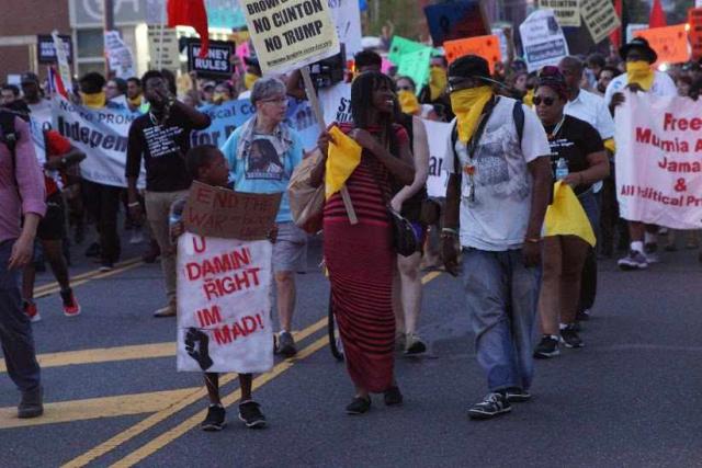 Bernie or Bust protesters, Sanders delegates who had walked out of the Convention in protest, and Black Lives Matter protesters marched together (photo by Akhil Kalepu)