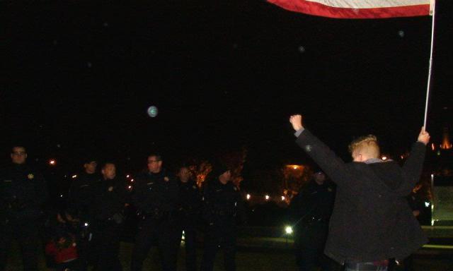 Jay Vehige stands up to Tulsa police on a bitterly cold Oklahoma night, Nov. 3, 2011